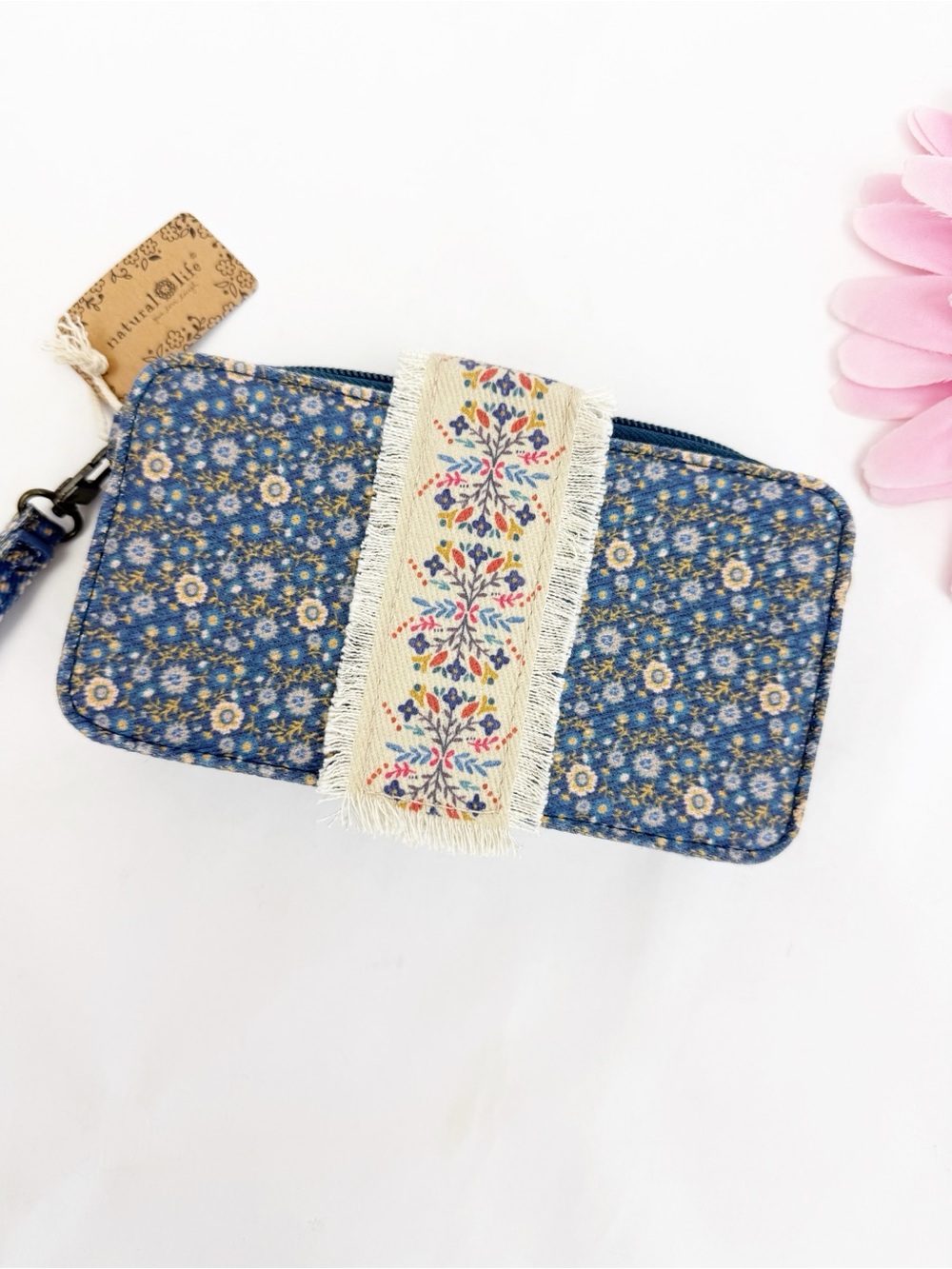 Natural Life Crossbody Wristlet Wallet Ditsy Floral Boho Bohemian Blue - Picture 2 of 12